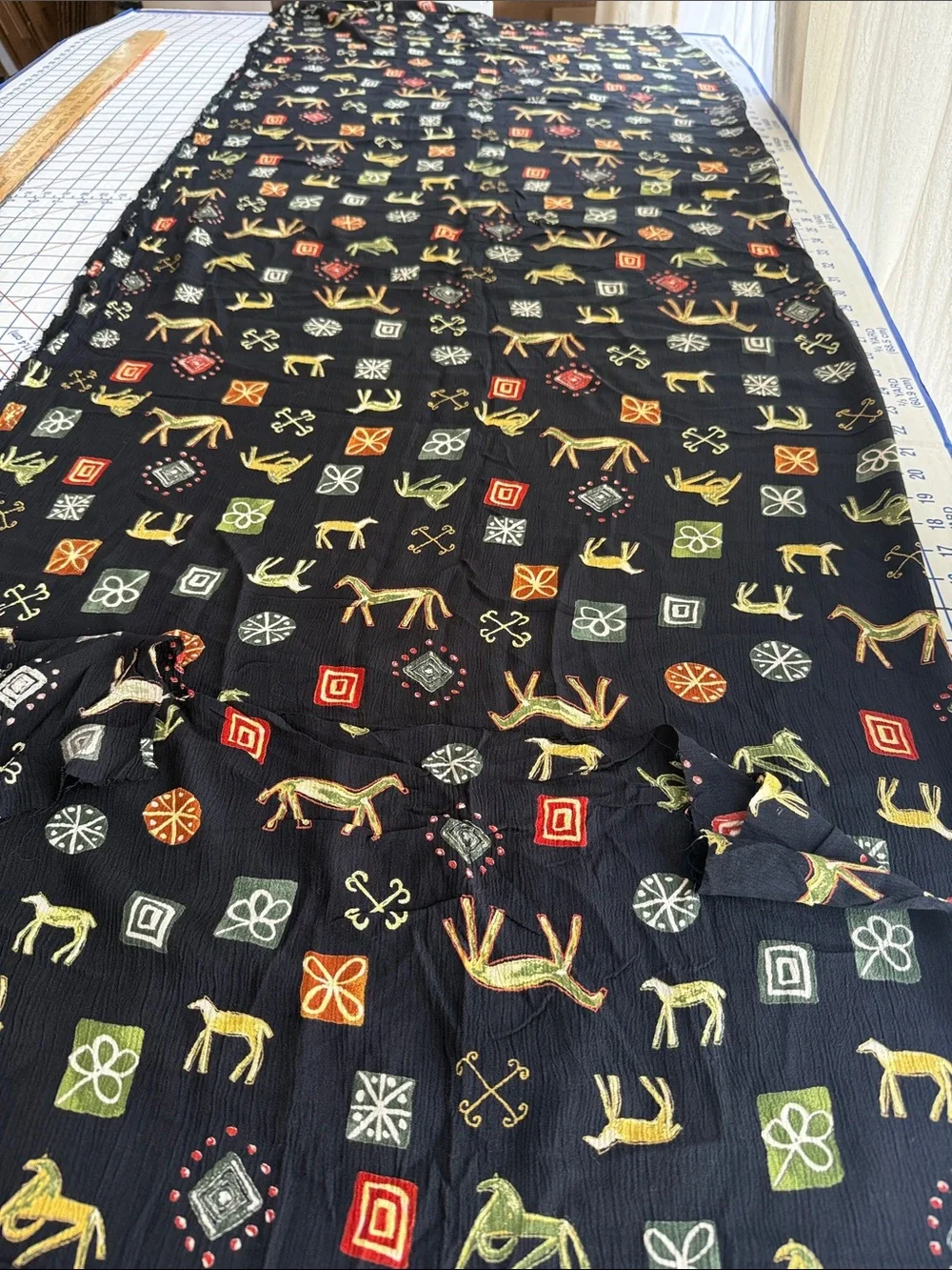 Modernist Horse Novelty Print Crepe Fabric 2+ Yards x 48”